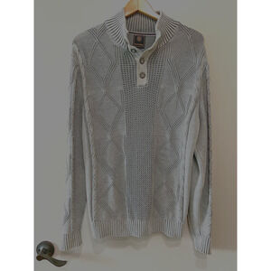 F/X Fusion textured Preppy academia Cotton knit Sweater Gray Mock Neck Size-L